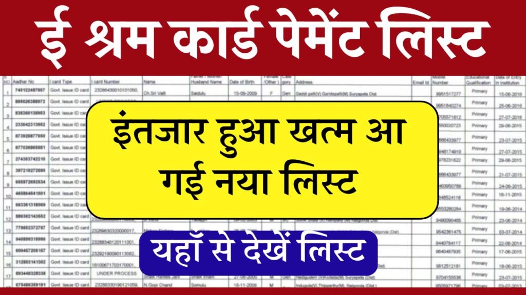 E Shram Card Payment List 2024