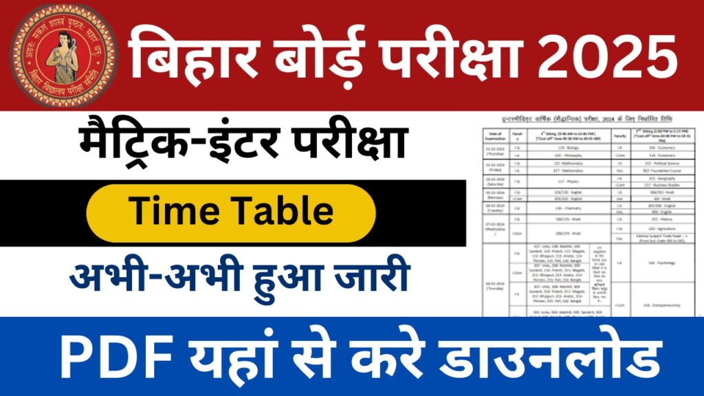 Bihar Board Exam Time Table 2025